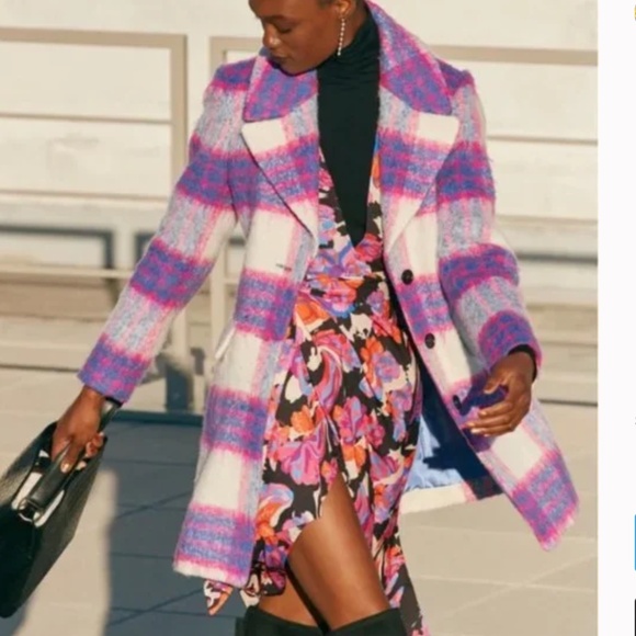 HALOGEN Brushed Wool Plaid Coat US Size S - Picture 1 of 12